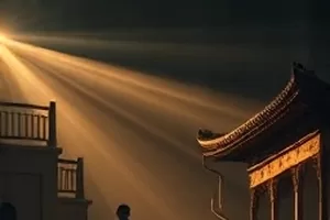 玻璃温室电影封面，透明温室里逆光的绿植